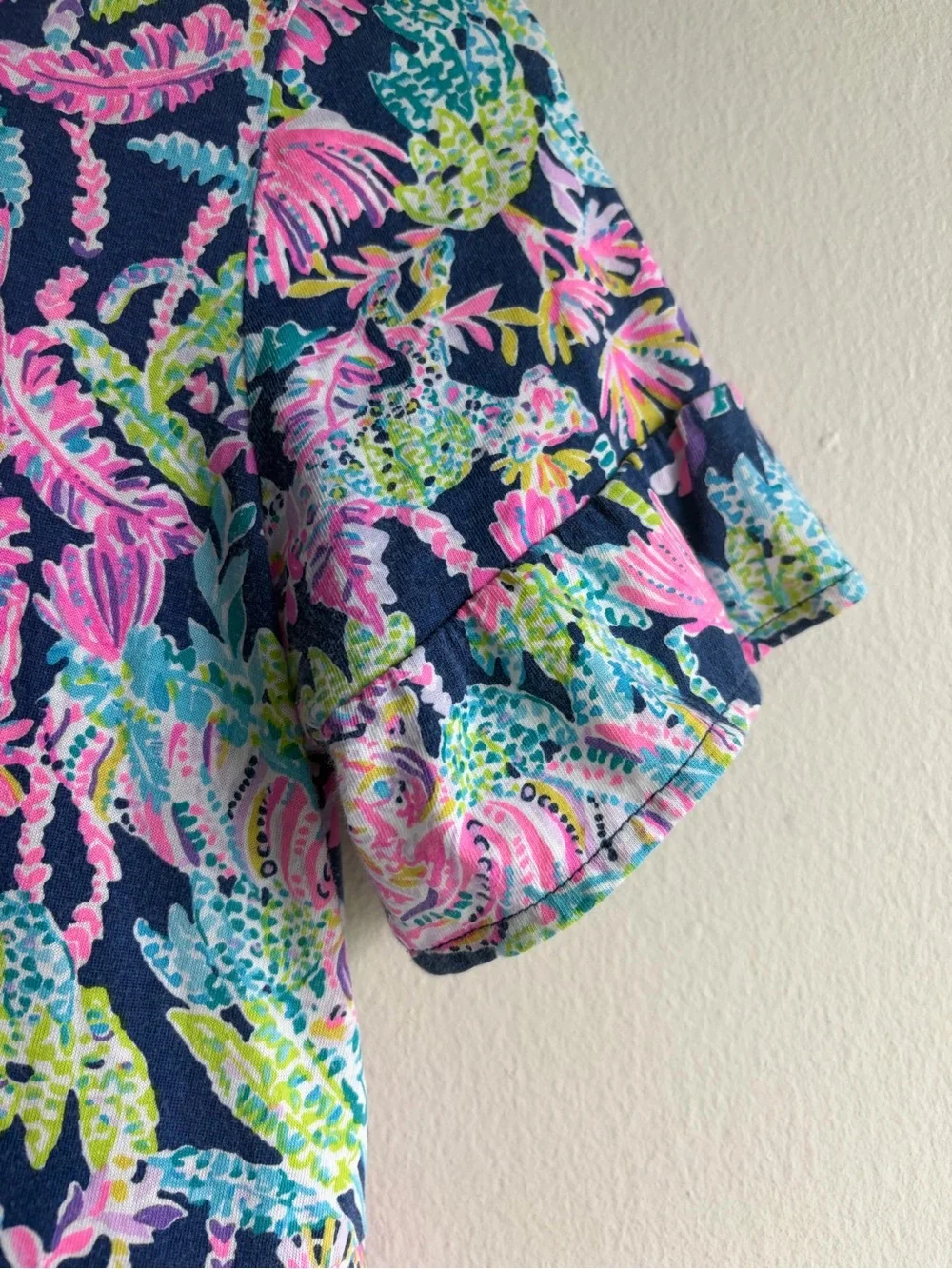 Lilly Pulitzer Navy Floral Tiered Short-Sleeve Midi Dress - Picture 4 of 6